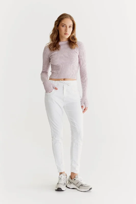 Maternity sweater pants for expecting mothers Mila Mid Waist Jogger 5 Pocket Ankle Pants White Maternity sweater pants for expecting mothers Mila Mid Waist Jogger 5 Pocket Ankle Pants White
