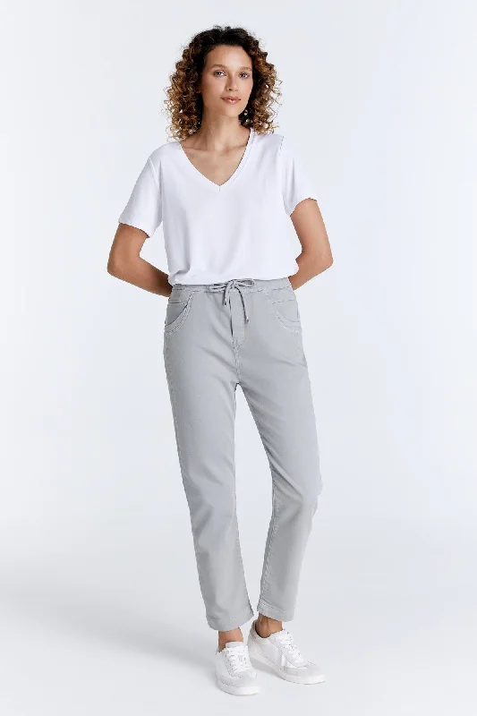 Easy - care sweater pants for busy lifestyles Ella Mid Waist Jogger 5 Pocket Ankle Pants Ice Grey Easy - care sweater pants for busy lifestyles Ella Mid Waist Jogger 5 Pocket Ankle Pants Ice Grey