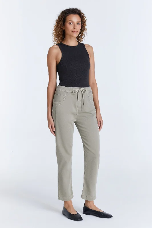Drawstring - waist sweater pants for adjustability​ Ella Mid Waist Jogger 5 Pocket Ankle Pants Sage