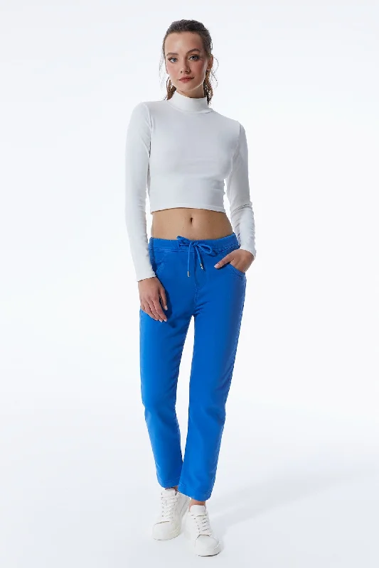 Zipper - pocket sweater pants for storage Ella Mid Waist Jogger 5 Pocket Ankle Pants Saks Blue Zipper - pocket sweater pants for storage Ella Mid Waist Jogger 5 Pocket Ankle Pants Saks Blue