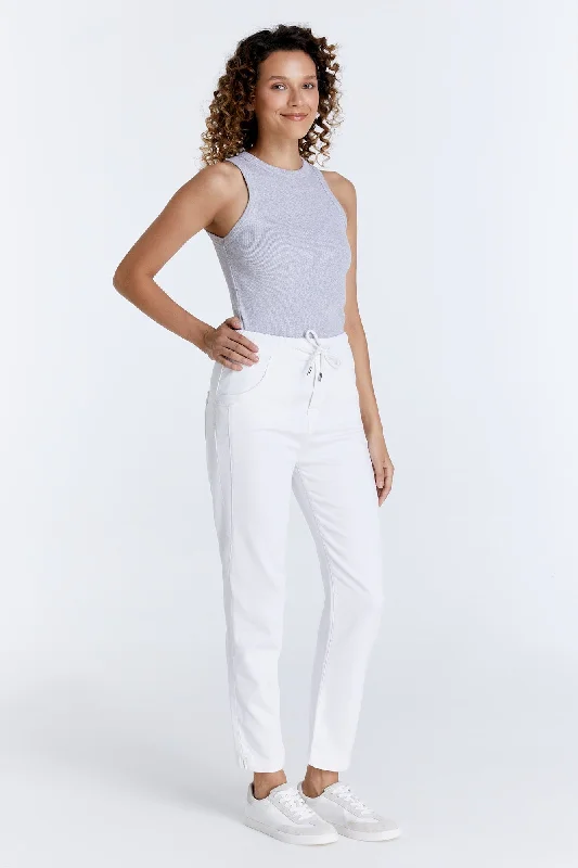 Long - sleeve sweater pants for extra coverage Ella Mid Waist Jogger 5 Pocket Ankle Pants White Long - sleeve sweater pants for extra coverage Ella Mid Waist Jogger 5 Pocket Ankle Pants White