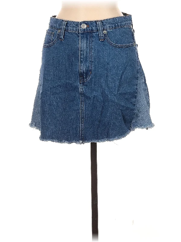 Denim skirts with printed scarves for a pop of color Denim Skirt