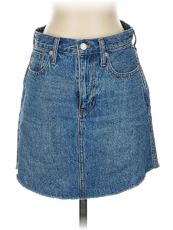 Denim skirts with printed scarves for a pop of color Denim Skirt