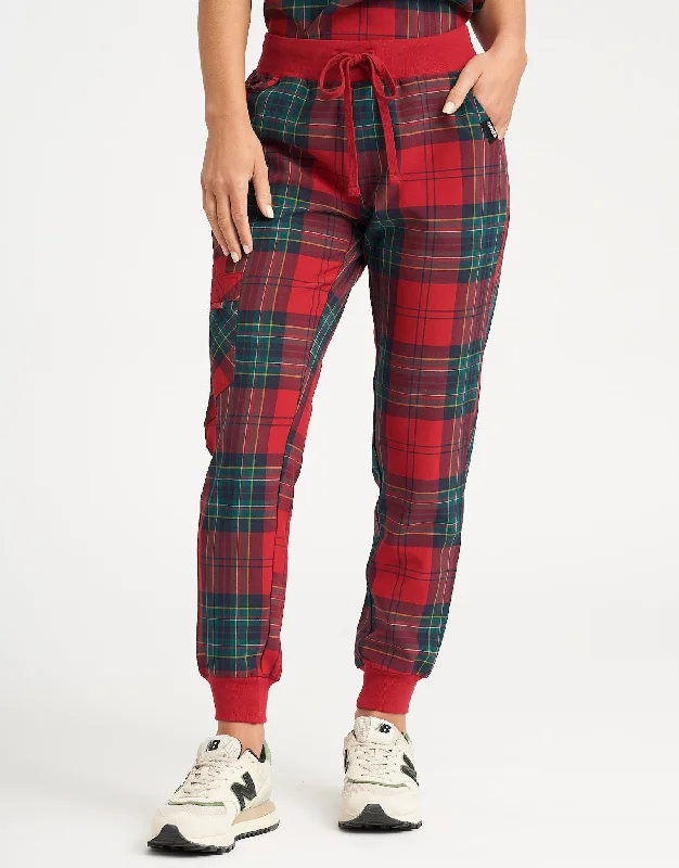Cable - knit sweater pants for a textured feel Essential Jogger Scrub Pants - Christmas Red Tartan Cable - knit sweater pants for a textured feel Essential Jogger Scrub Pants - Christmas Red Tartan