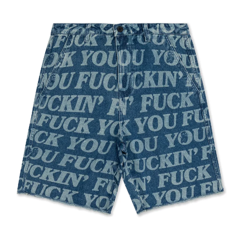 Plus Size Women's Denim Cut - off Shorts with Frayed Edges for a Casual and Laid - Back Vibe Fuckin Fuck Denim Shorts (Medium Wash) Plus Size Women's Denim Cut - off Shorts with Frayed Edges for a Casual and Laid - Back Vibe Fuckin Fuck Denim Shorts (Medium Wash)
