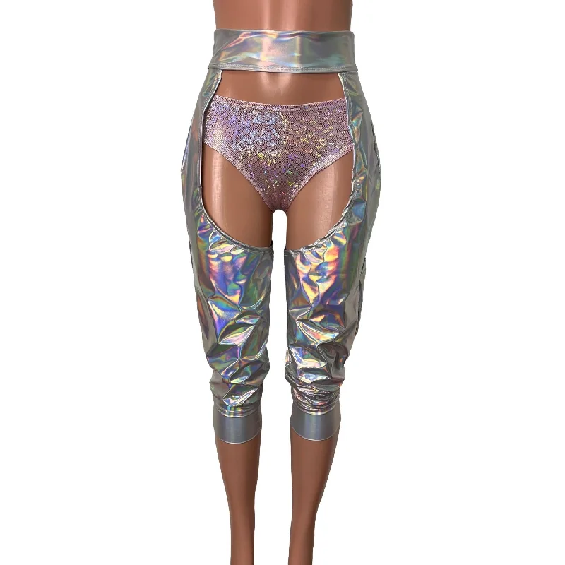 Women's cashmere sweater pants for winter Jogger Chaps in Holographic Opal Iridescent Spandex Unisex Women's/Men's Women's cashmere sweater pants for winter Jogger Chaps in Holographic Opal Iridescent Spandex Unisex Women's/Men's