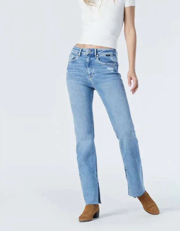 High - waisted women jeans for a flattering silhouette Maria Slit Hem Flare Jeans In Mid Shaded Denim High - waisted women jeans for a flattering silhouette Maria Slit Hem Flare Jeans In Mid Shaded Denim