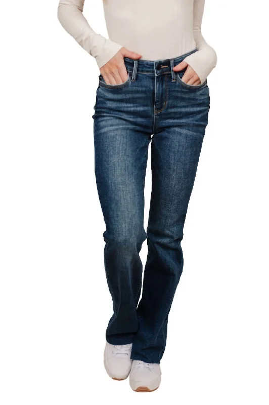 Stretch women jeans for enhanced mobility and comfort Mid Rise Raw Hem Bootcut Jeans In Dark Wash Stretch women jeans for enhanced mobility and comfort Mid Rise Raw Hem Bootcut Jeans In Dark Wash