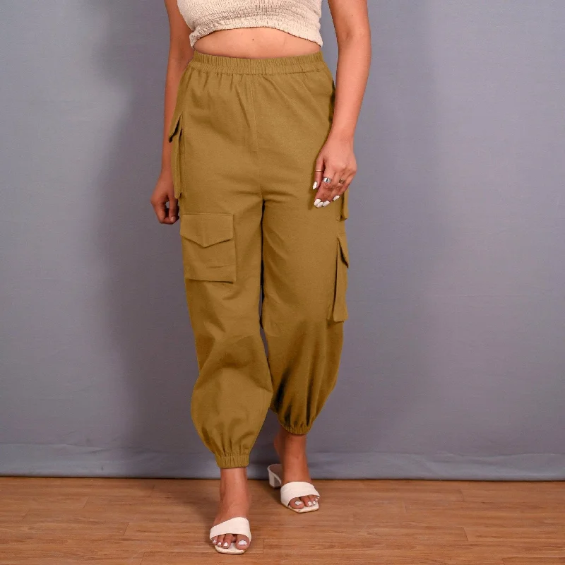 Dry - clean - only sweater pants for delicate materials Mustard Warm Cotton Flannel Elasticated Cargo Jogger Pant Dry - clean - only sweater pants for delicate materials Mustard Warm Cotton Flannel Elasticated Cargo Jogger Pant