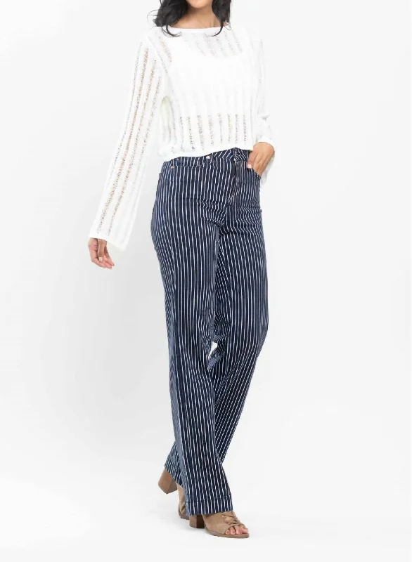 Dark - wash women jeans for a sophisticated and slimming effect Pin Stripe Denim Jeans In Blue Dark - wash women jeans for a sophisticated and slimming effect Pin Stripe Denim Jeans In Blue