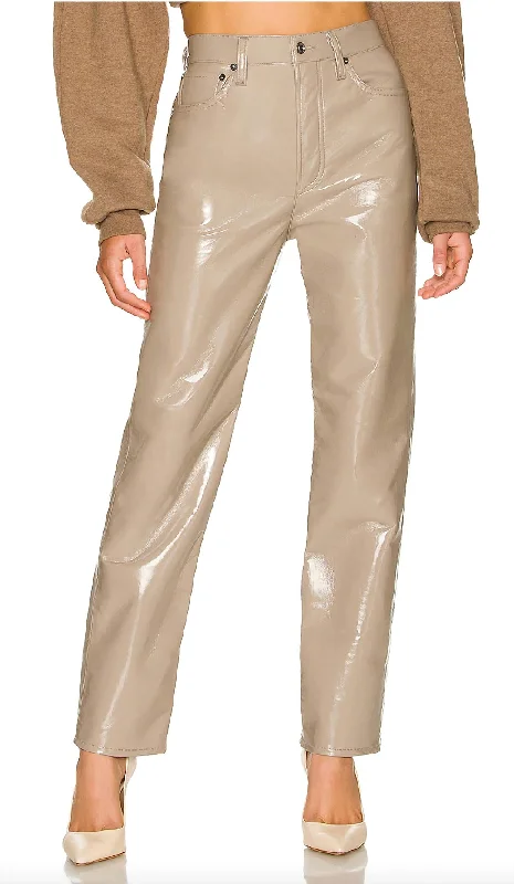 Mom jeans for a nostalgic and casual look Recycled Leather 90's Pinch Waist Jeans In Quail Patent Mom jeans for a nostalgic and casual look Recycled Leather 90's Pinch Waist Jeans In Quail Patent