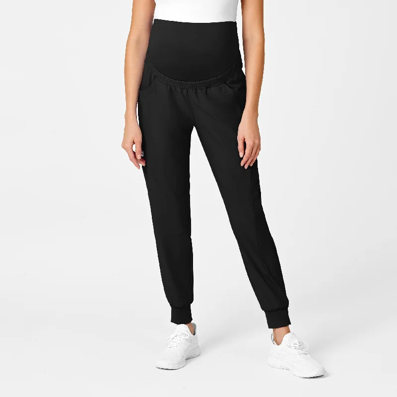 Plus - size cotton sweater pants for comfort​ W123 Maternity Jogger Scrub Pant - Black