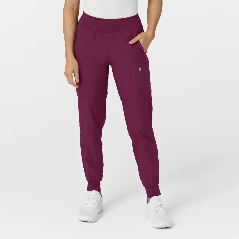 Zipper - pocket sweater pants for storage W123 Women's Comfort Waist Cargo Jogger Scrub Pant - Wine Zipper - pocket sweater pants for storage W123 Women's Comfort Waist Cargo Jogger Scrub Pant - Wine
