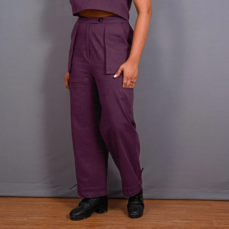 Open - front sweater pants for a breezy look Wine Warm Cotton Flannel High-Rise Convertible Jogger Cargo Pant Open - front sweater pants for a breezy look Wine Warm Cotton Flannel High-Rise Convertible Jogger Cargo Pant