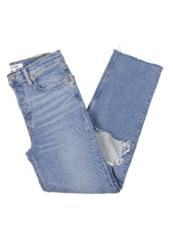 Ripped women jeans for a rebellious and fashion - forward style Womens Denim Medium Wash Straight Leg Jeans Ripped women jeans for a rebellious and fashion - forward style Womens Denim Medium Wash Straight Leg Jeans