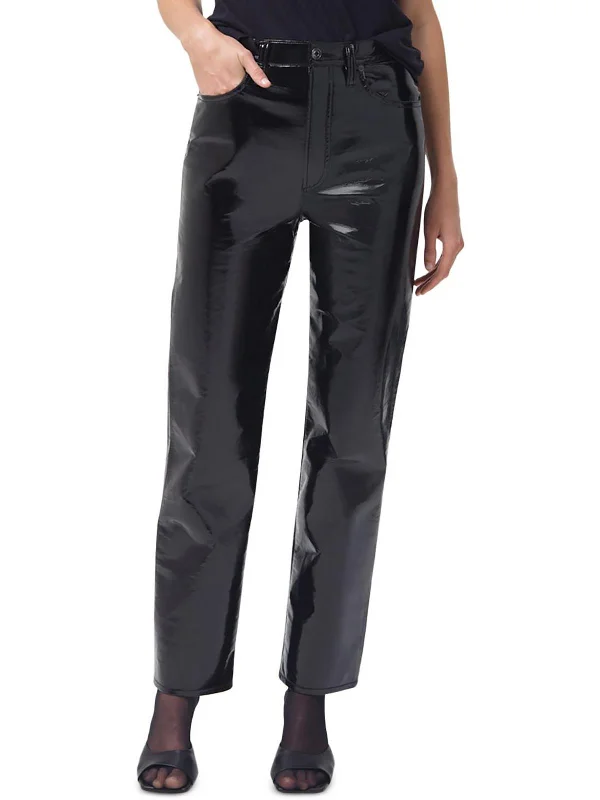 Button - fly women jeans with a traditional touch Womens Recycled Leather Blend Pinch Waist Straight Leg Jeans Button - fly women jeans with a traditional touch Womens Recycled Leather Blend Pinch Waist Straight Leg Jeans