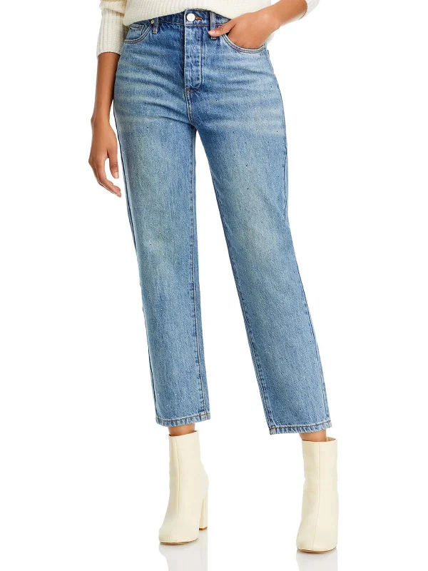 High - rise flare women jeans for a 70s - inspired look Womens Rhinestone Straight Leg High-Waist Jeans High - rise flare women jeans for a 70s - inspired look Womens Rhinestone Straight Leg High-Waist Jeans