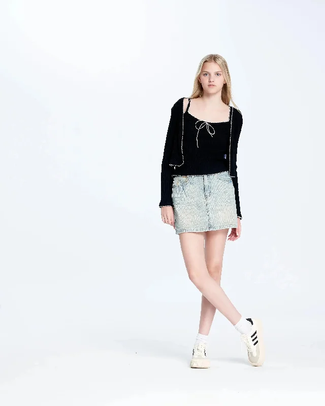 Denim skirts with leather jackets for an edgy outfit XZ0672 Denim Skirts