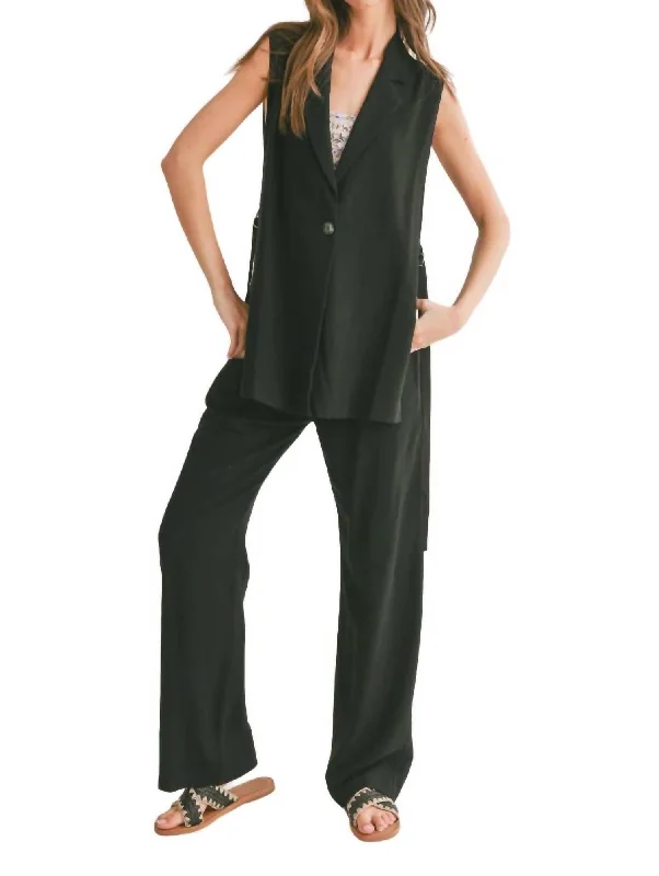 Plus Size Women's Faux Fur - Trimmed Blazers in Black for a Luxurious Look At Ease Linen Blend Side Belted Blazer In Black Plus Size Women's Faux Fur - Trimmed Blazers in Black for a Luxurious Look At Ease Linen Blend Side Belted Blazer In Black