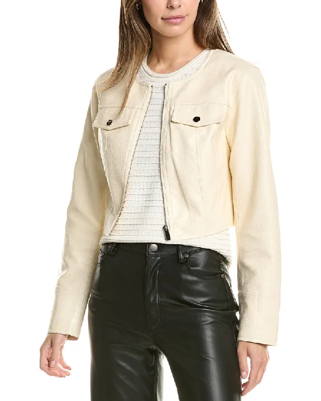 Women's Notched Lapel Blazers in Beige for a Timeless Outfit BCBG New York Embossed Crop Jacket