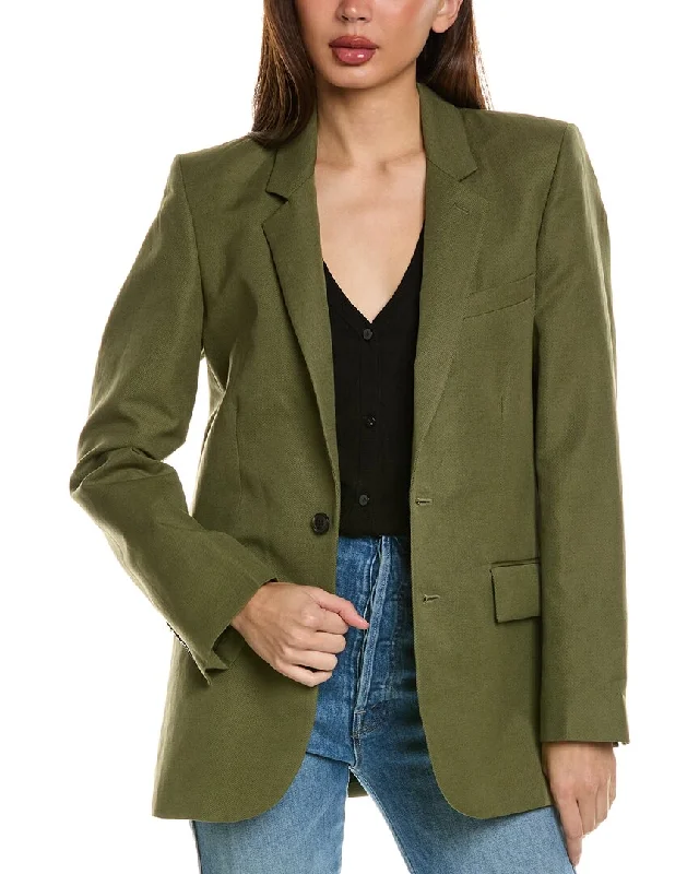 Women's Slim - Fit Blazers in Charcoal Gray for a Professional Appearance FRAME Denim Everyday Linen-Blend Blazer