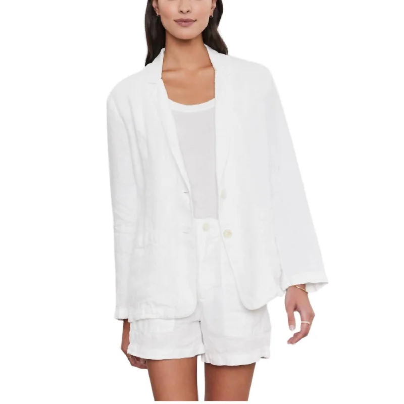 Single - Breasted Women's Corduroy Blazers in Mustard Yellow for an Autumn Vibe Lenny Heavy Linen Blazer In White