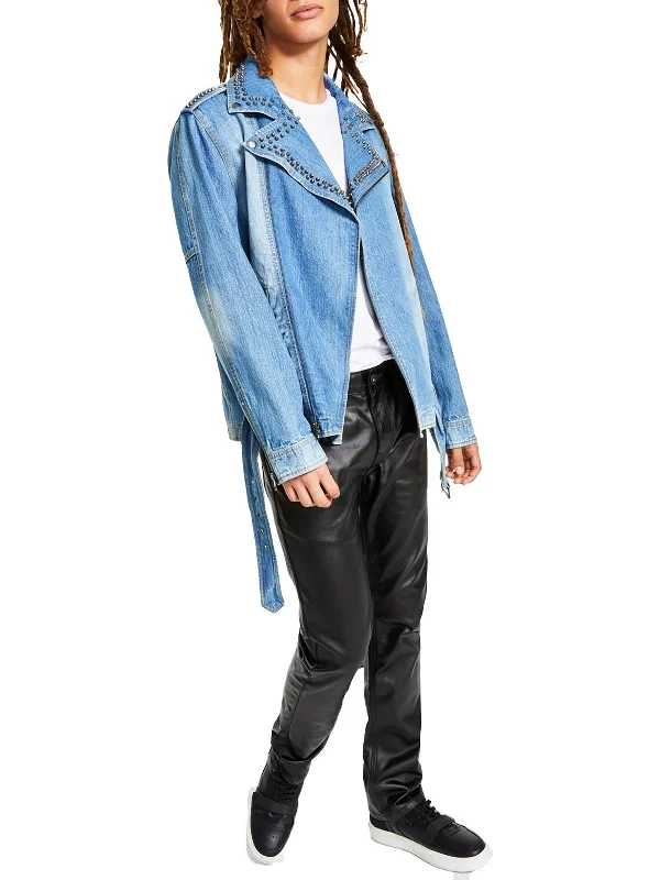 Mens Studded Moto Denim Jacket