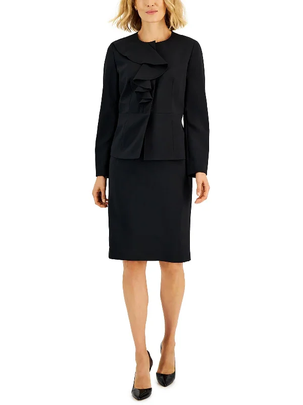 Plus Size Women's Embroidered Blazers in Floral Patterns for a Feminine Touch Petites Womens 2PC Polyester Skirt Suit