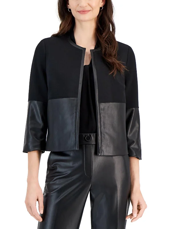 Single - Breasted Women's Linen Blend Blazers in Earth Tones for Casual Wear Petites Womens Faux Leather Embossed Open-Front Blazer Single - Breasted Women's Linen Blend Blazers in Earth Tones for Casual Wear Petites Womens Faux Leather Embossed Open-Front Blazer
