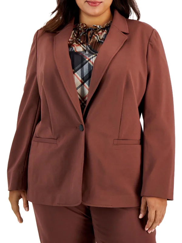 Double - Breasted Women's Leather Blazers in Taupe for an Edgy Look Plus Womens Notch Collar Suit Separate One-Button Blazer