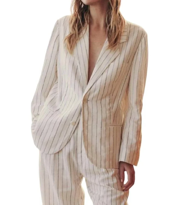 Women's Slim - Fit Blazers in Charcoal Gray for a Professional Appearance Relaxed Striped Blazer In Cream Pinstripe Women's Slim - Fit Blazers in Charcoal Gray for a Professional Appearance Relaxed Striped Blazer In Cream Pinstripe