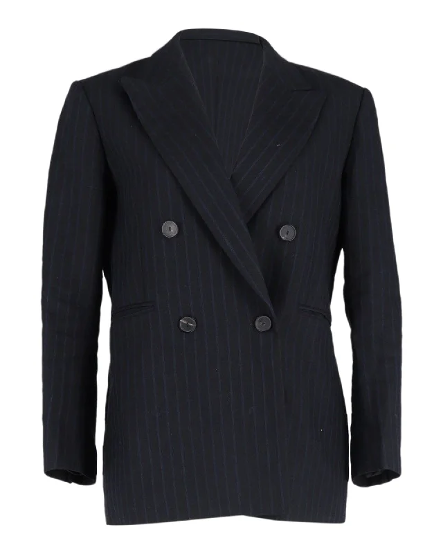 Plus Size Women's Sequin - Embellished Blazers in Silver for a Glamorous Party Sandro Paris Striped Double-Breasted Blazer in Navy Blue Cotton Plus Size Women's Sequin - Embellished Blazers in Silver for a Glamorous Party Sandro Paris Striped Double-Breasted Blazer in Navy Blue Cotton