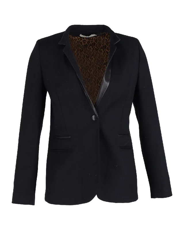 Women's Belted Blazers in Camel Color for a Sophisticated Outfit Sandro Suit Jacket with Leather Collar in Black Wool Women's Belted Blazers in Camel Color for a Sophisticated Outfit Sandro Suit Jacket with Leather Collar in Black Wool