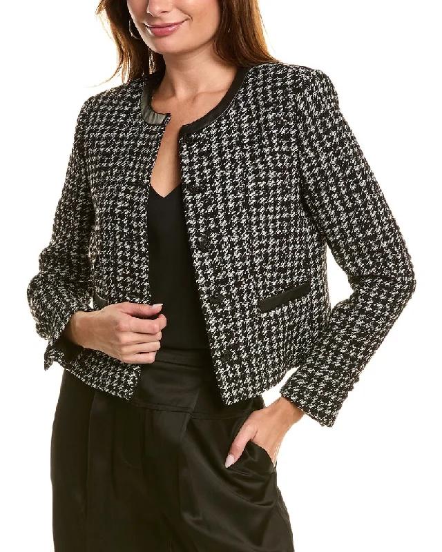 Double - Breasted Women's Polyester Blazers in Bright Colors for a Fun Style The Kooples Leather -Trim Wool-Blend Tweed Jacket Double - Breasted Women's Polyester Blazers in Bright Colors for a Fun Style The Kooples Leather -Trim Wool-Blend Tweed Jacket