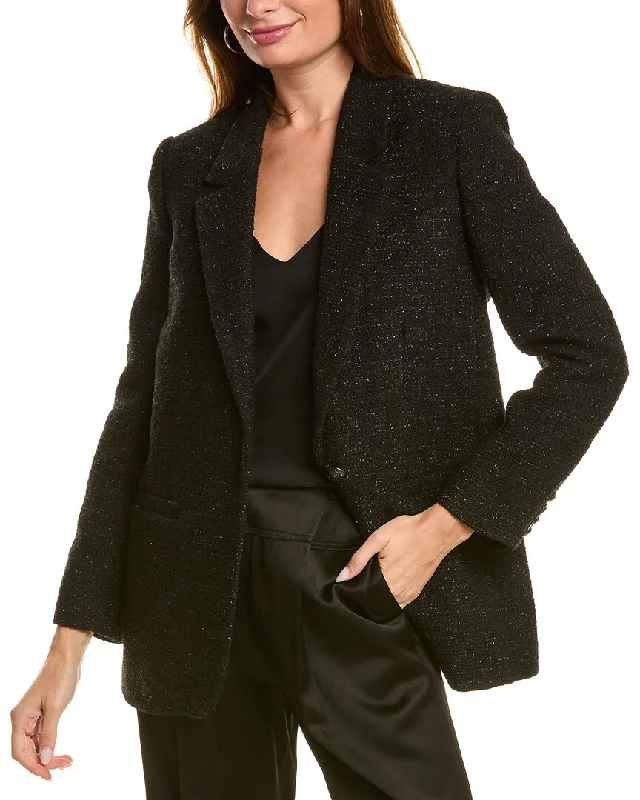 Oversized Women's Checkered Blazers in Black and White for a Trendy Style The Kooples Tweed Wool-Blend Blazer Oversized Women's Checkered Blazers in Black and White for a Trendy Style The Kooples Tweed Wool-Blend Blazer
