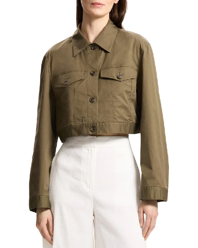 Single - Breasted Women's Linen Blend Blazers in Earth Tones for Casual Wear Theory Crop Trucker Jacket Single - Breasted Women's Linen Blend Blazers in Earth Tones for Casual Wear Theory Crop Trucker Jacket