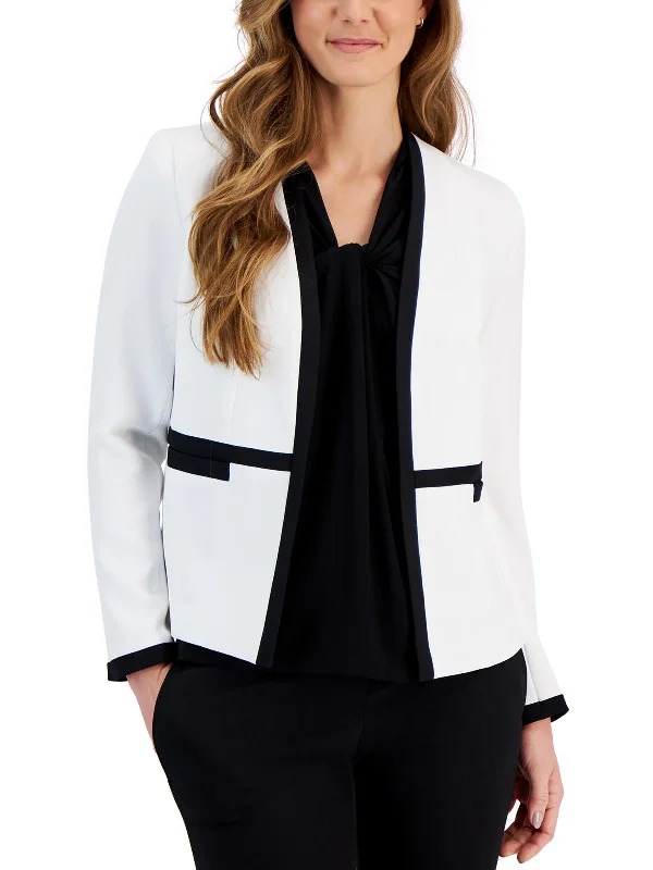 Double - Breasted Women's Leather Blazers in Taupe for an Edgy Look Womens Lining Professional Open-Front Blazer