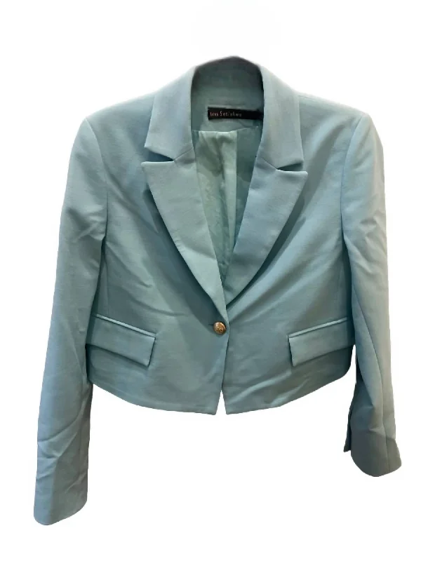 Plus Size Women's Military - Inspired Blazers with Gold Accents for a Bold Look Women's Short Flap Pockets Jacket In Aqua Plus Size Women's Military - Inspired Blazers with Gold Accents for a Bold Look Women's Short Flap Pockets Jacket In Aqua