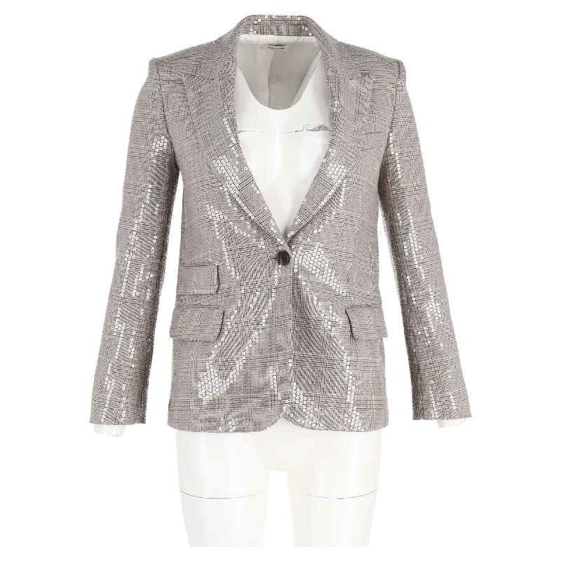 Single - Breasted Women's Tweed Blazers with Gold Buttons for a Classic Look Zadig & Voltaire Sequined Venus Car Jacket in Beige Wool