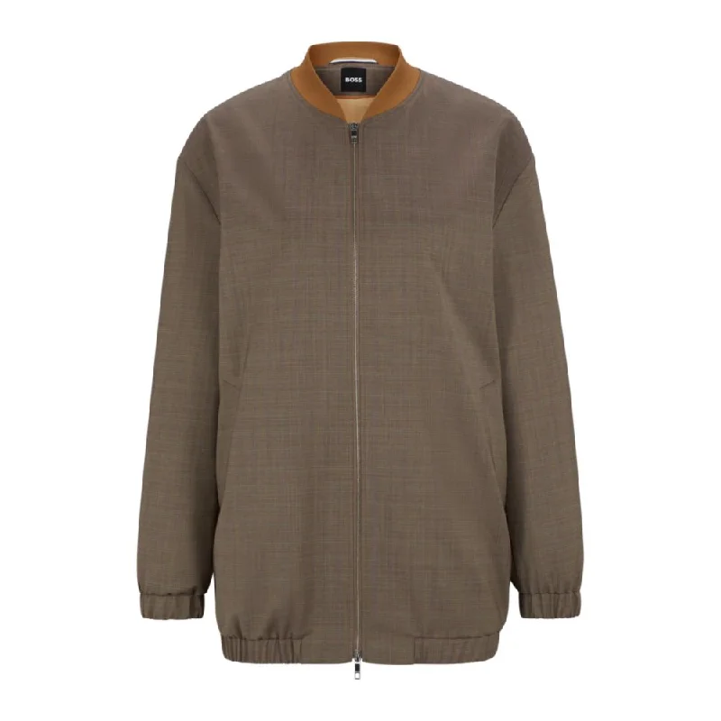 Single - Breasted Women's Corduroy Blazers in Mustard Yellow for an Autumn Vibe Zip-up jacket in melange virgin wool