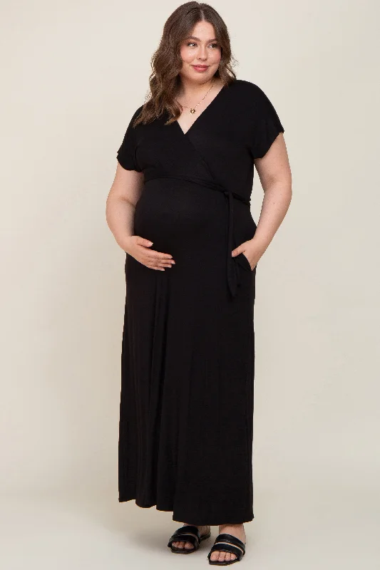 Maxi dresses with beaded embellishments for a fancy and luxurious event Black Basic Maternity Plus Wrap Maxi Dress Maxi dresses with beaded embellishments for a fancy and luxurious event Black Basic Maternity Plus Wrap Maxi Dress