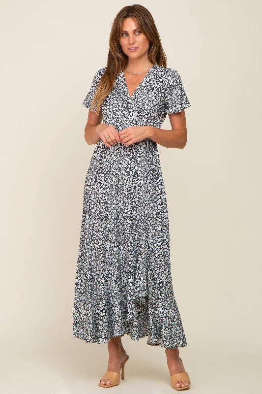 Floral print maxi dresses for summer garden parties Black Floral Short Sleeve Wrap Maxi Dress Floral print maxi dresses for summer garden parties Black Floral Short Sleeve Wrap Maxi Dress