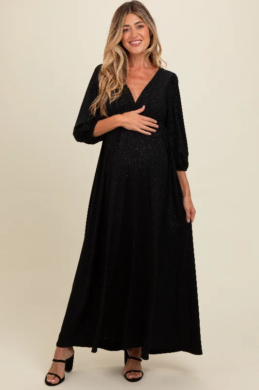 Maxi dresses with off - the - shoulder styles for a romantic and breezy look Black Glitter V-Neck Maternity Maxi Dress Maxi dresses with off - the - shoulder styles for a romantic and breezy look Black Glitter V-Neck Maternity Maxi Dress