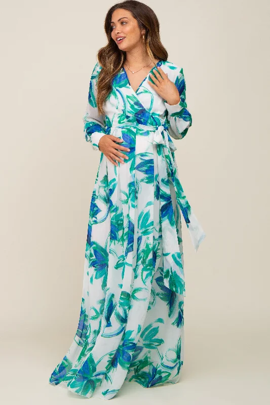 Maxi dresses with tassel accents for a fun and lively touch Blue Brush Stroke Print Chiffon Maternity Maxi Dress Maxi dresses with tassel accents for a fun and lively touch Blue Brush Stroke Print Chiffon Maternity Maxi Dress
