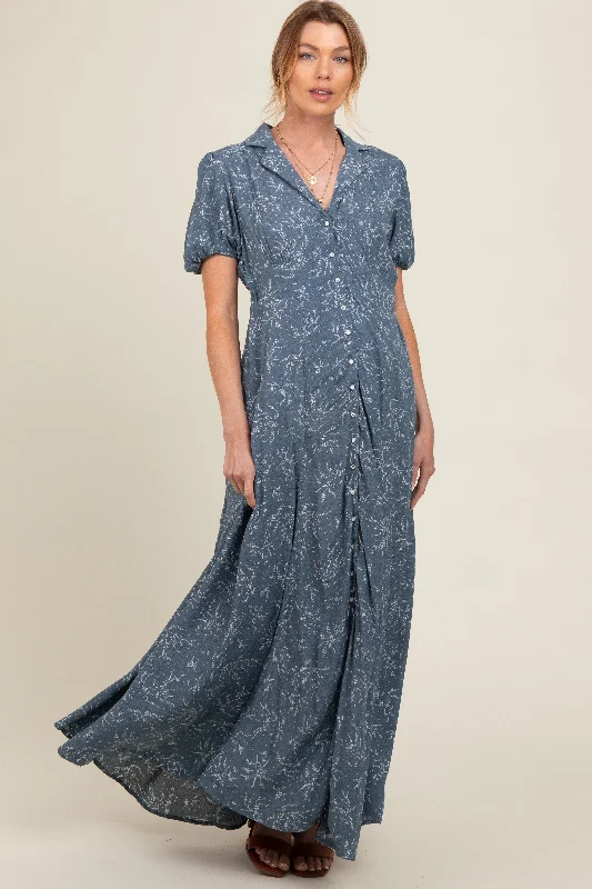 Strapless maxi dresses for a beachside vacation Blue Floral Button Down Maternity Maxi Dress Strapless maxi dresses for a beachside vacation Blue Floral Button Down Maternity Maxi Dress