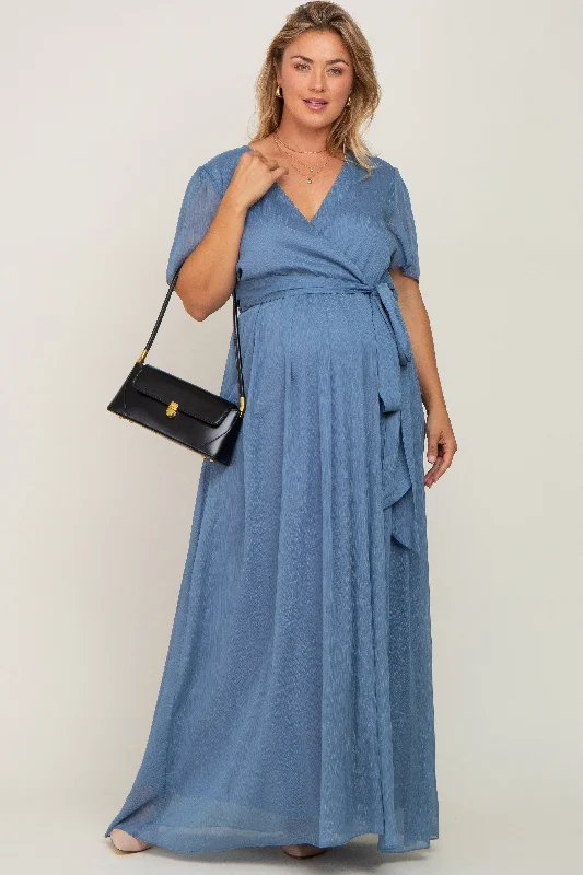 Velvet maxi dresses with long sleeves for winter weddings Blue Metallic Shimmer Chiffon Maternity Plus Maxi Dress Velvet maxi dresses with long sleeves for winter weddings Blue Metallic Shimmer Chiffon Maternity Plus Maxi Dress