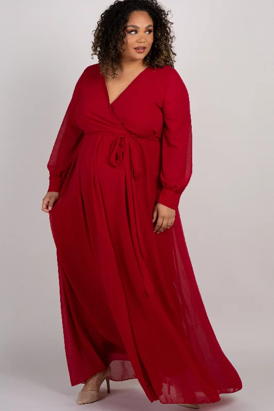 Sheer maxi dresses with lace overlays for a romantic touch Burgundy Chiffon Long Sleeve Plus Maternity Maxi Dress Sheer maxi dresses with lace overlays for a romantic touch Burgundy Chiffon Long Sleeve Plus Maternity Maxi Dress