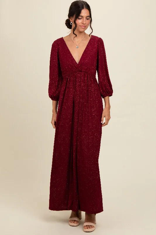 Maxi dresses with cut - out details on the sides for a modern edge Burgundy Glitter V-Neck Maxi Dress Maxi dresses with cut - out details on the sides for a modern edge Burgundy Glitter V-Neck Maxi Dress