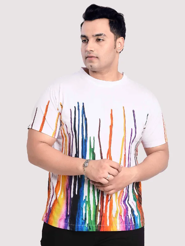 Dancing Fountain White Digital Printed Round Neck T-Shirt Men's Plus Size