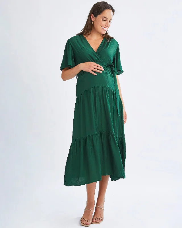 Polyester maxi dresses for easy - care and durability Cara Emerald Green Maternity Maxi Dress Polyester maxi dresses for easy - care and durability Cara Emerald Green Maternity Maxi Dress